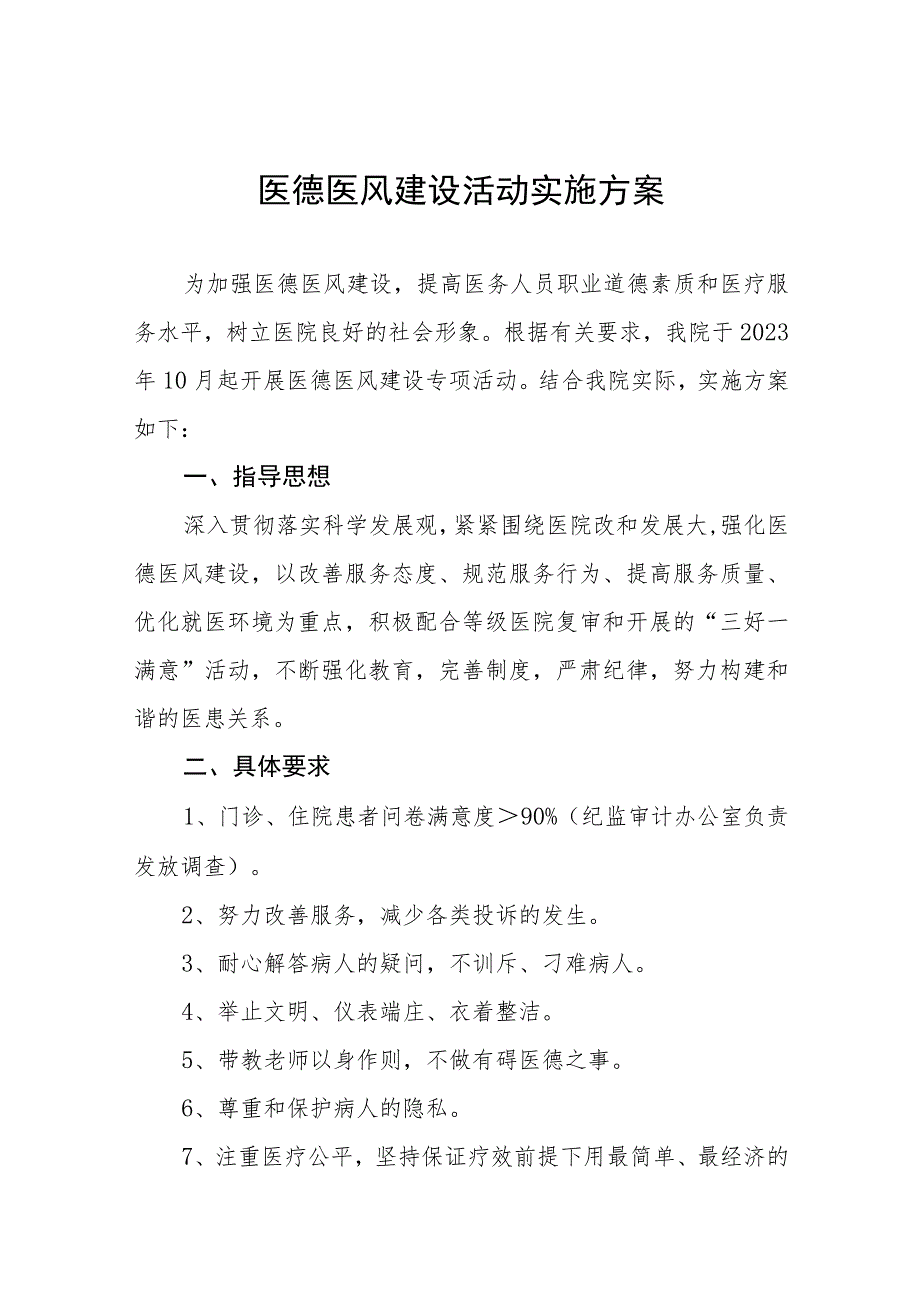 2023年卫生院医德医风建设活动实施方案四篇.docx_第1页