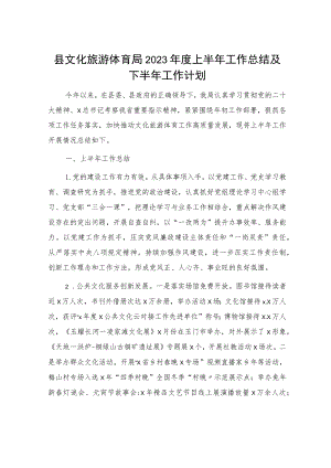 县文旅局2023年度上半年工作总结及下半年工作计划.docx