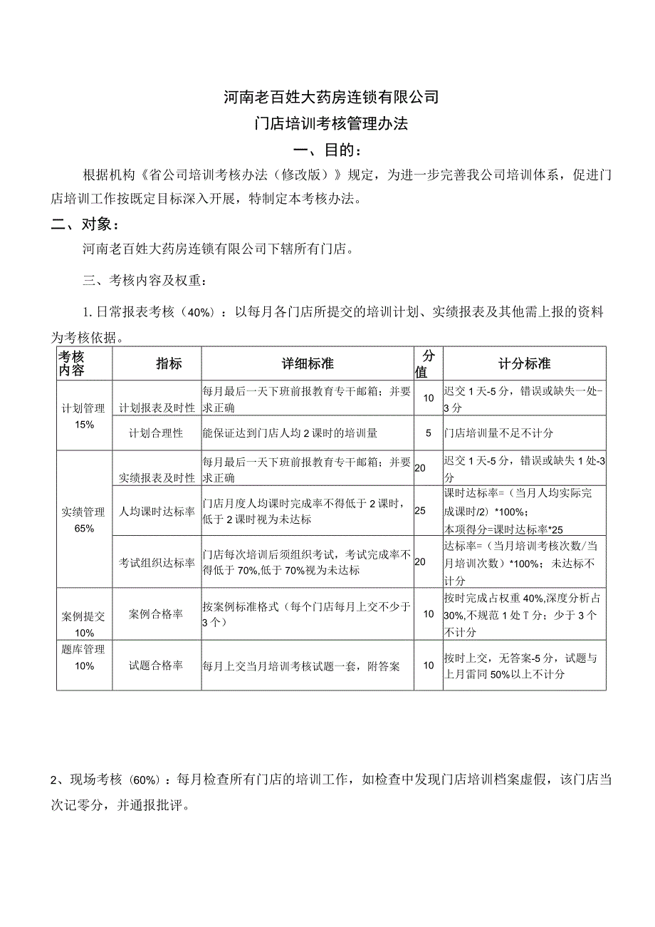 河南公司门店培训考核规定.docx_第1页