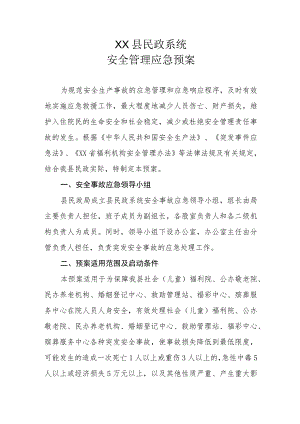 XX县民政系统安全管理应急预案.docx