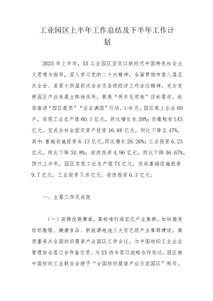 工业园区上半年工作总结及下半年工作计划.docx