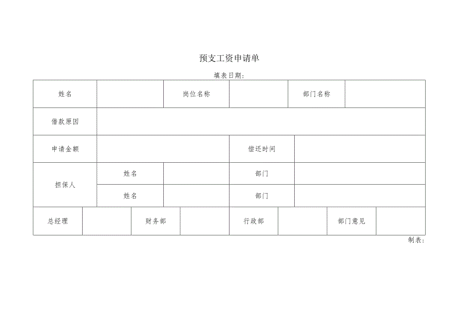 预支工资申请单(借支工资申请表).docx_第1页