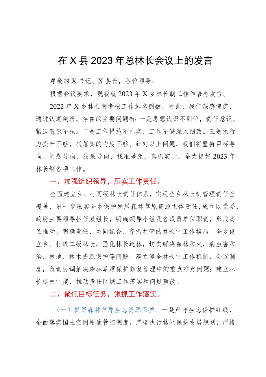 在X县2023年总林长会议上的发言.docx_第1页