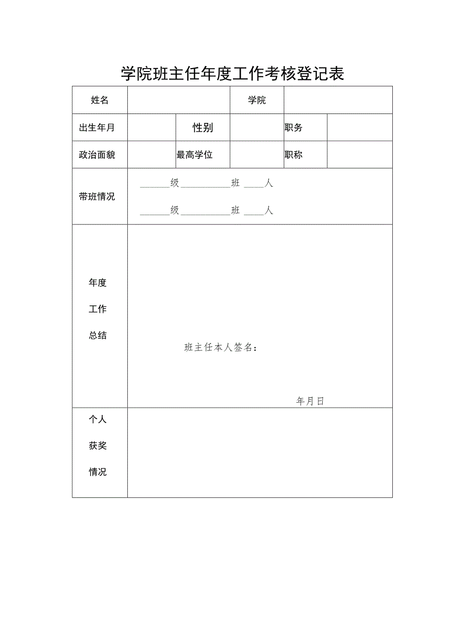 学院班主任年度工作考核登记表.docx_第1页