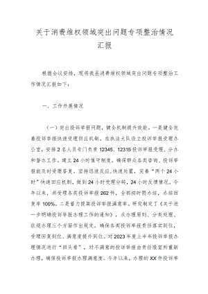 关于消费维权领域突出问题专项整治情况汇报.docx