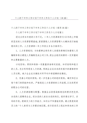 个人的下半年工作计划 下半年工作及个人计划（16篇）.docx