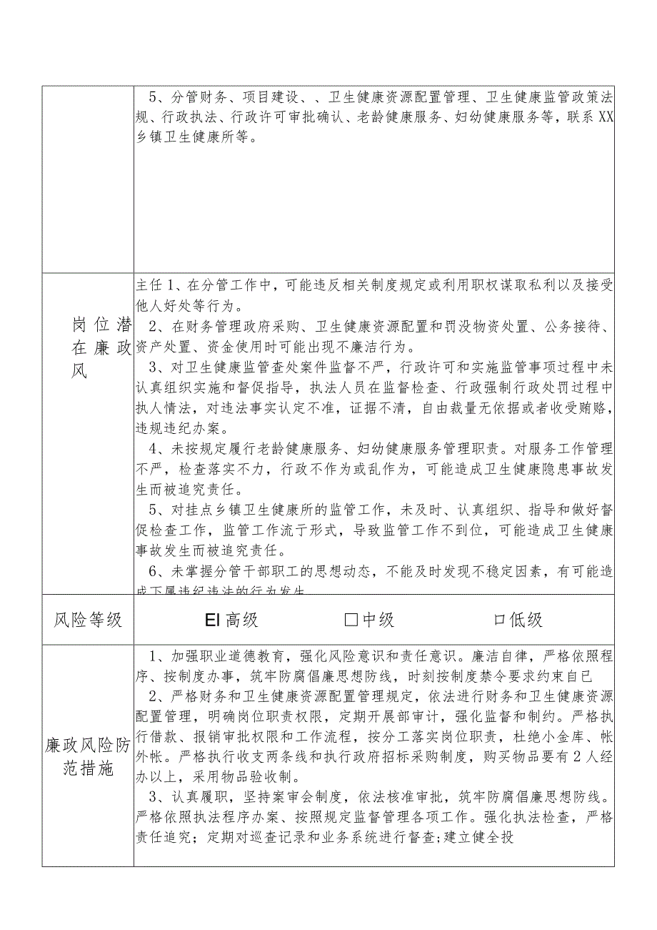 某县卫生健康部门分管财务项目建设卫生健康资源配置管理卫生健康监管政策法规行政执法等副职个人岗位廉政风险点排查登记表.docx_第3页