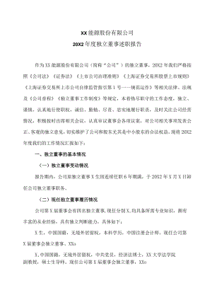 XX能源股份有限公司20X2年度独立董事述职报告.docx