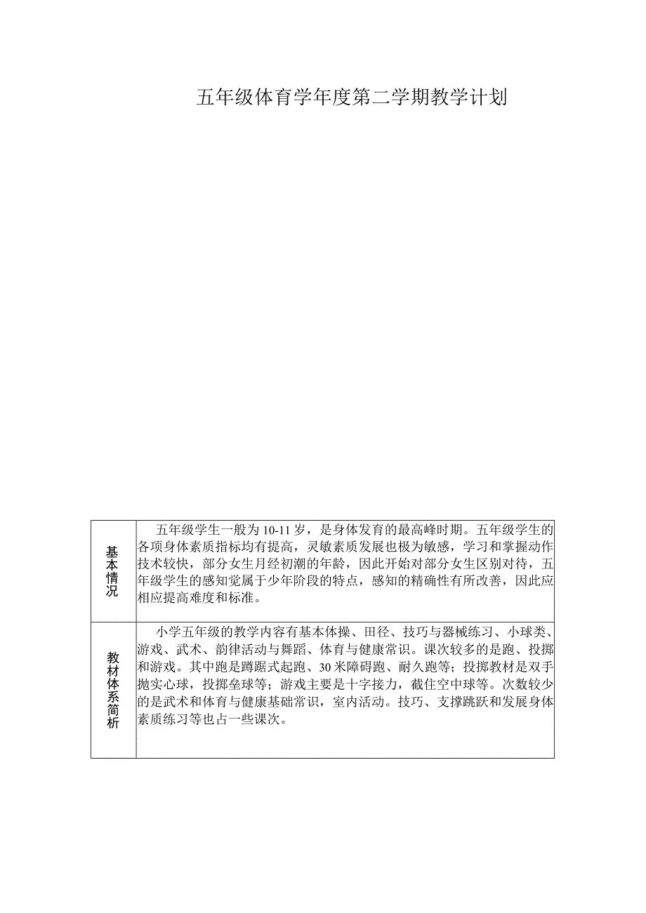 五年级体育学年度第二学期教学计划.docx_第1页