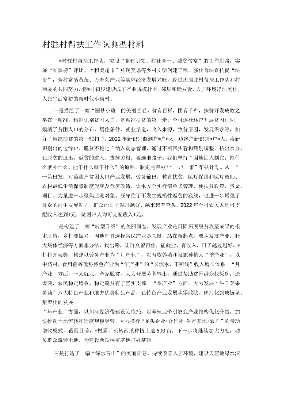 村驻村帮扶工作队典型材料.docx_第1页