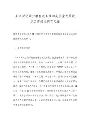 某市深化职业教育改革推动高质量发展试点工作推进情况汇报.docx