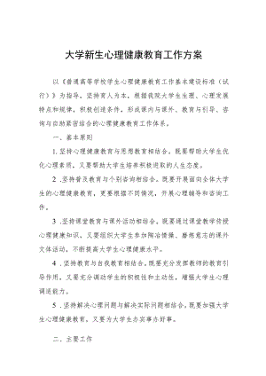 大学新生心理健康教育工作方案(九篇).docx