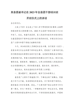 某县委副书记在2023年全县团干部培训班开班仪式上的讲话.docx