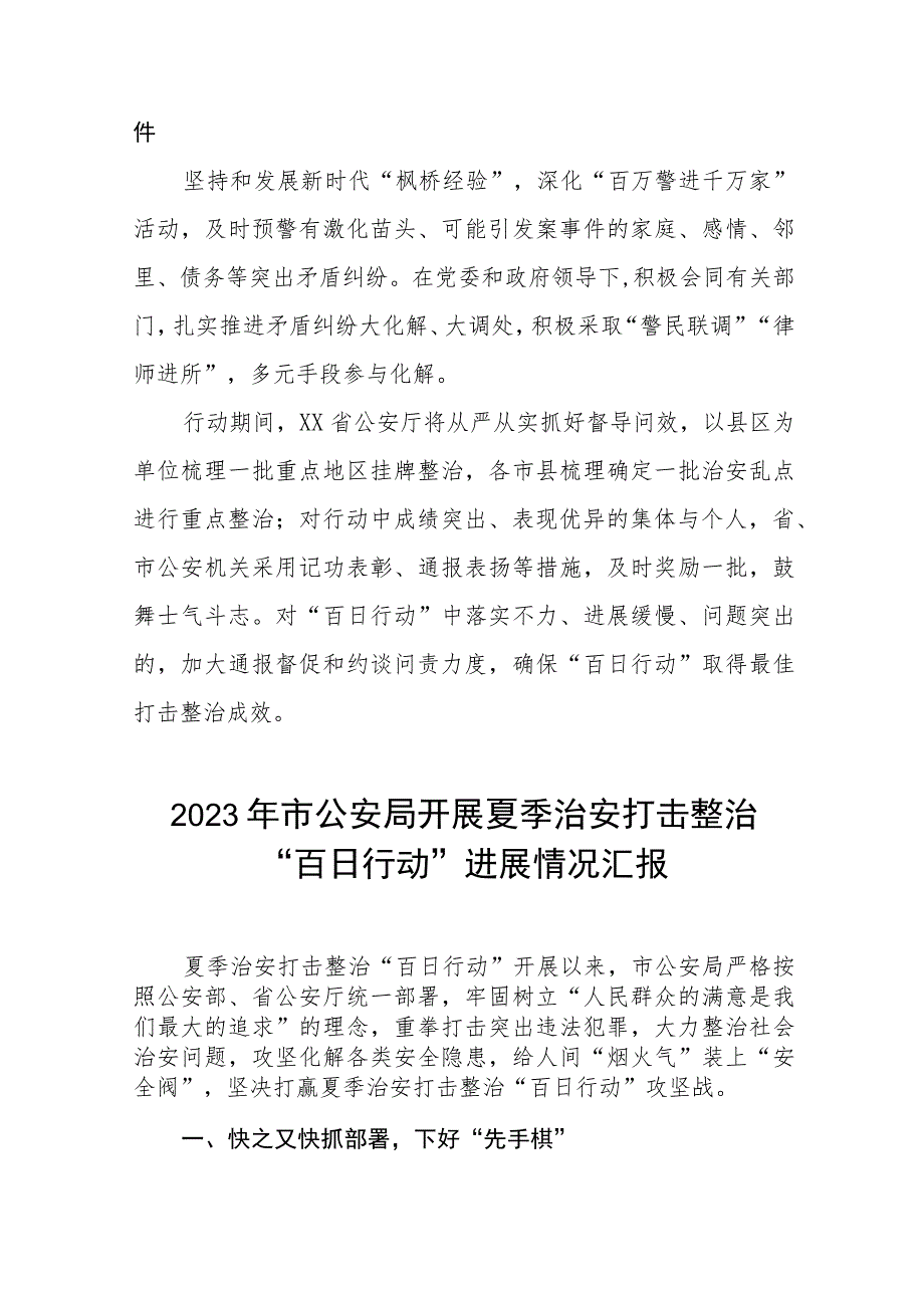 2023年市公安局开展夏季治安打击整治“百日行动”进展情况汇报(九篇).docx_第3页