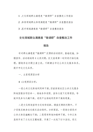 2023年文化、体育、医疗领域群众满意度“微调研”自查整改工作报告范文3篇.docx