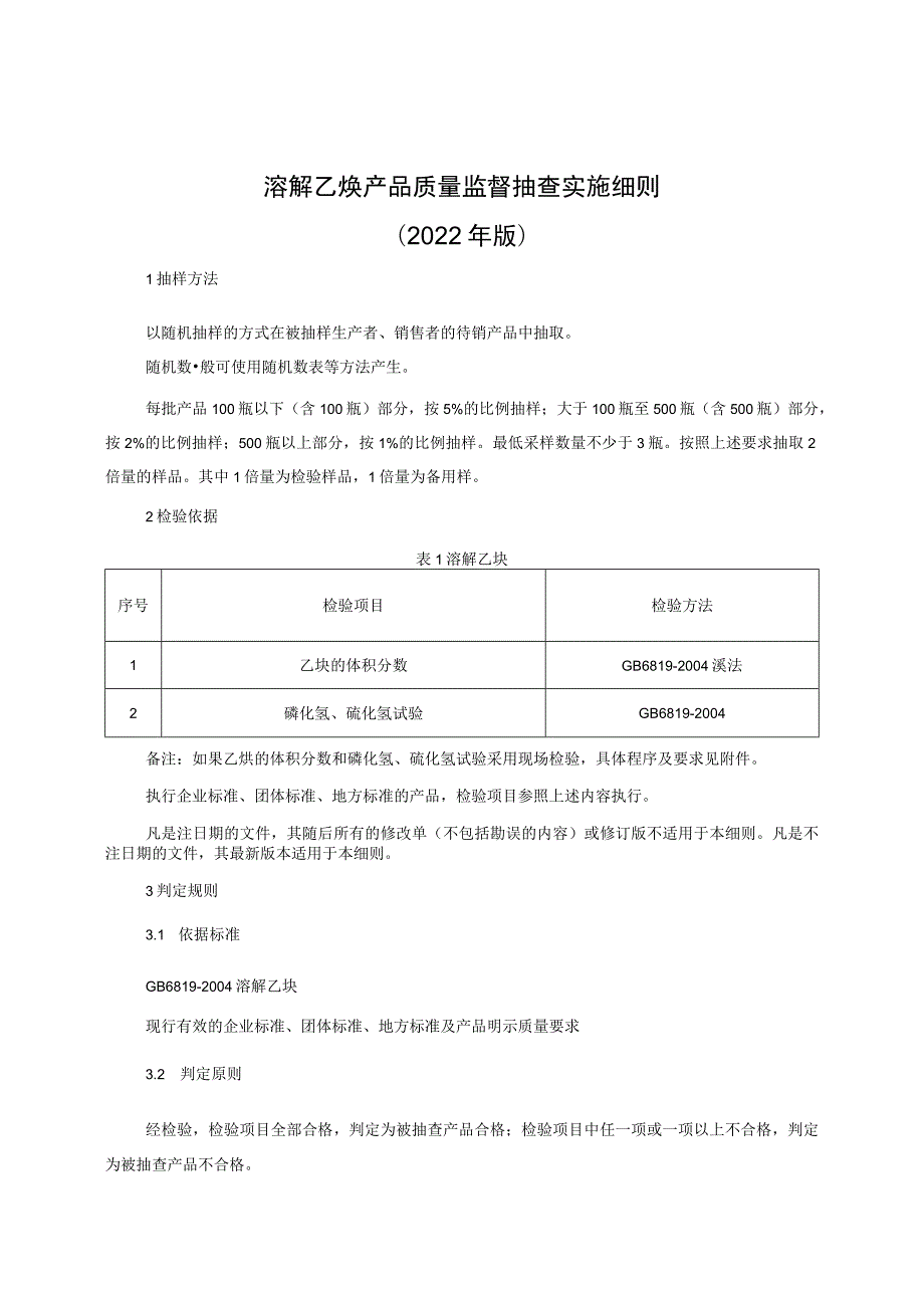 溶解乙炔产品质量监督抽查实施细则（2022年版）.docx_第1页