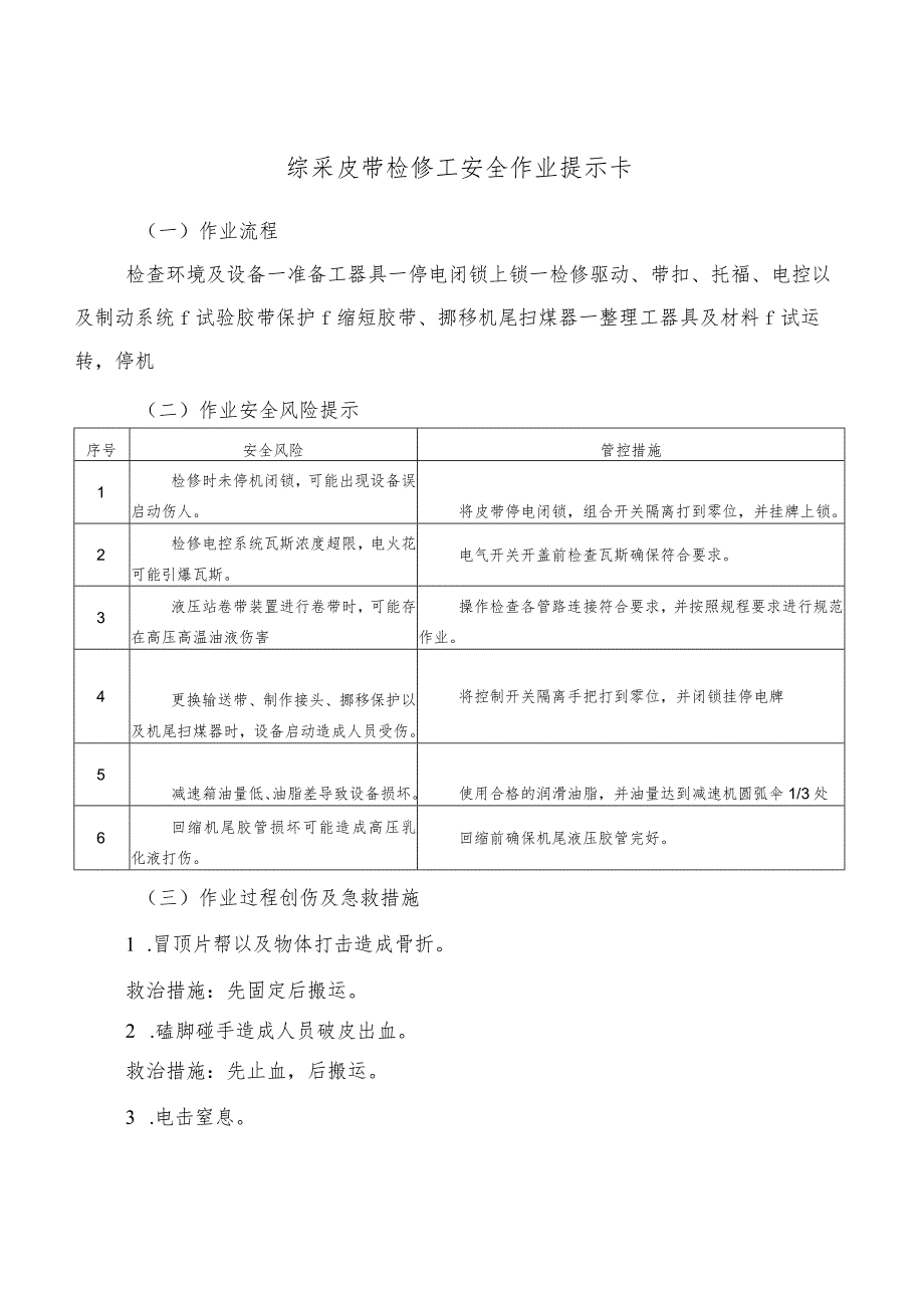 综采皮带检修工安全作业提示卡.docx_第1页