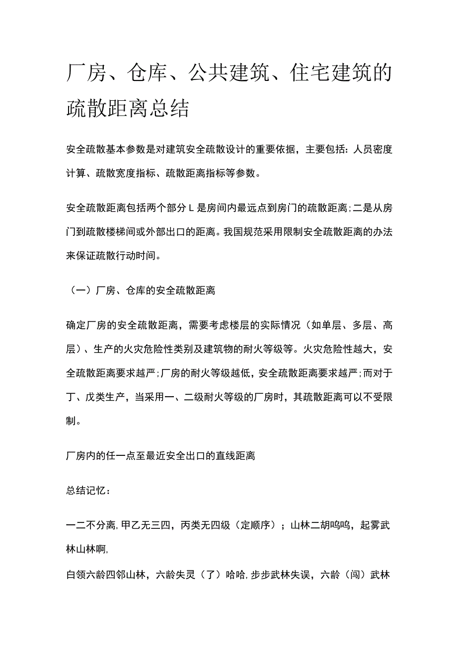 厂房仓库公共建筑住宅建筑的疏散距离总结.docx_第1页