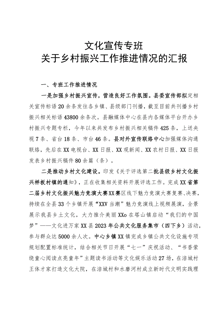 乡村振兴宣传专班汇报材料.docx_第1页