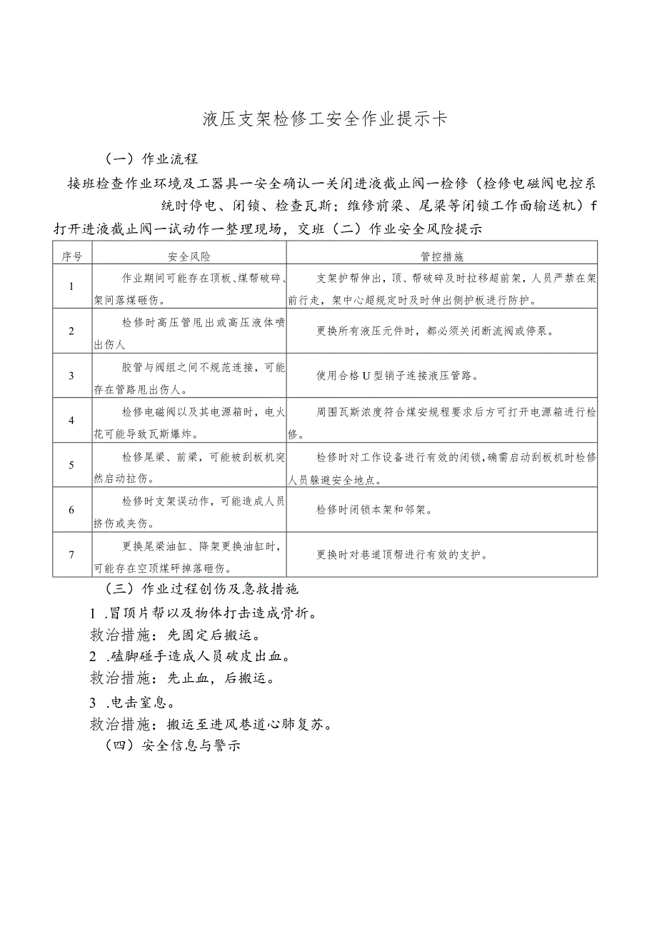 液压支架检修工安全作业提示卡.docx_第1页