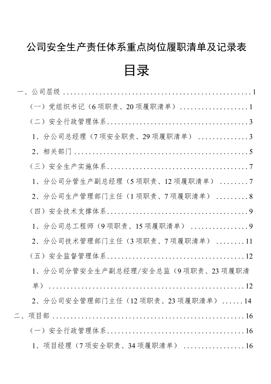 新版公司安全生产责任体系重点岗位履职清单及记录表.docx_第1页