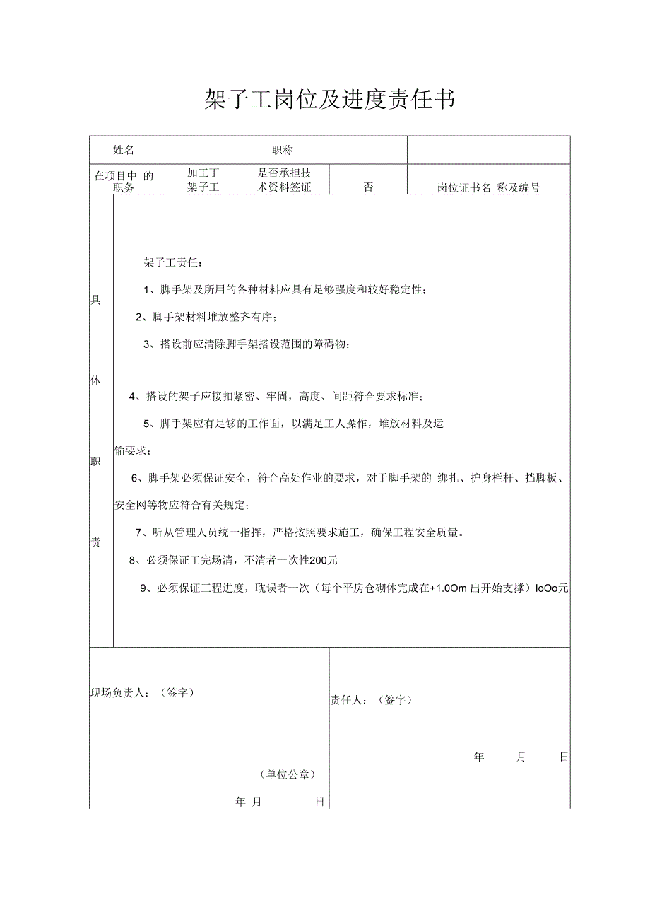 各工种安全、岗位责任书.docx_第1页