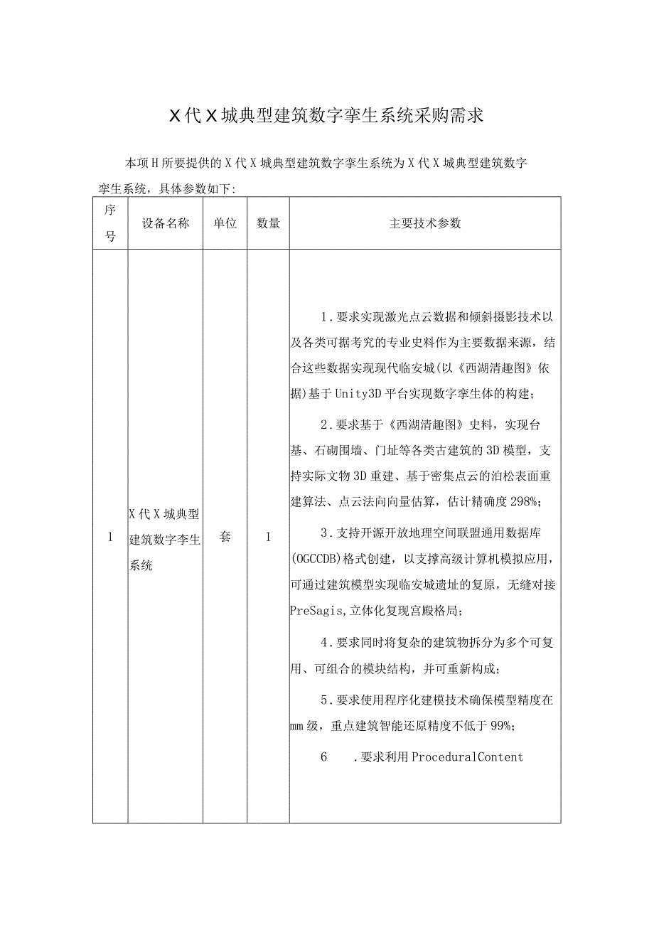 X代X城典型建筑数字孪生系统采购需求.docx_第1页