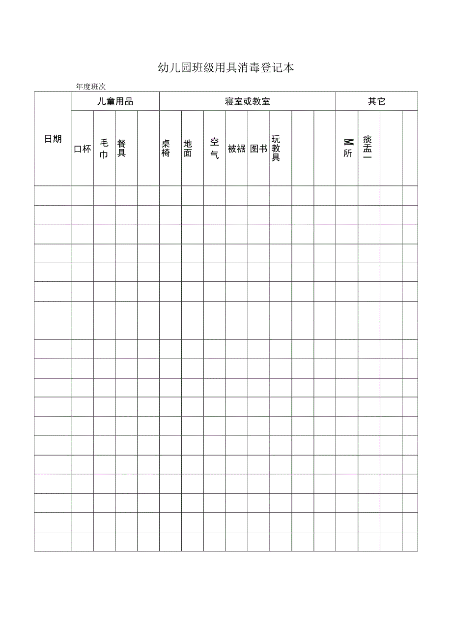 幼儿园班级用具消毒登记本.docx_第1页