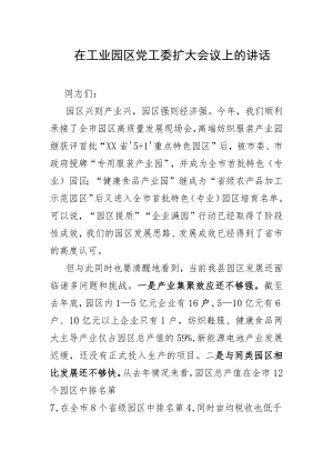 在工业园区党工委扩大会议上的讲话.docx