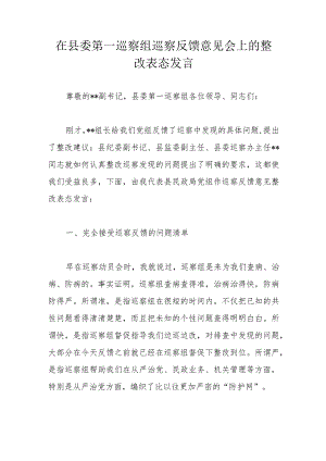 在县委第一巡察组巡察反馈意见会上的整改表态发言.docx