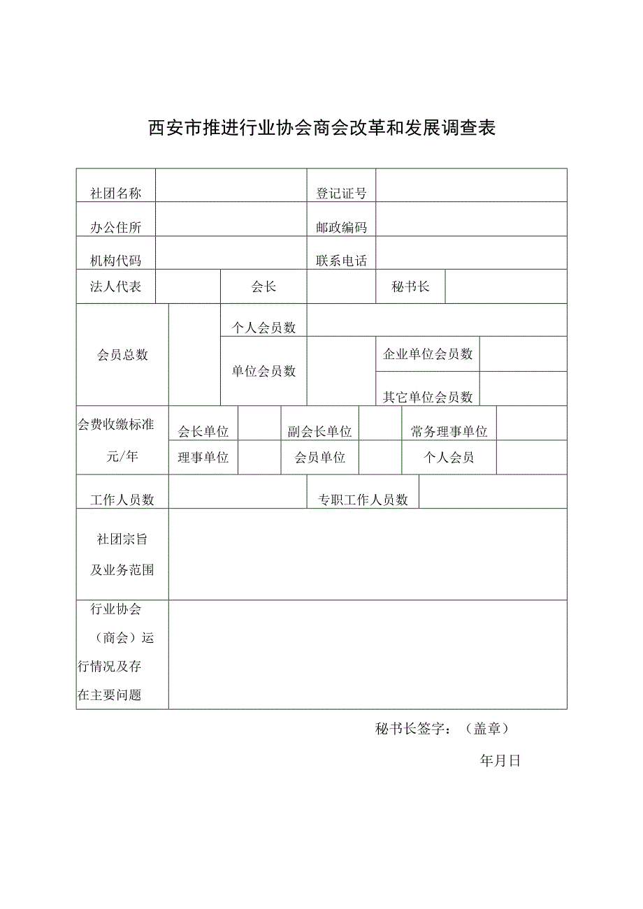 西安市推进行业协会商会改革和发展调查表.docx_第1页