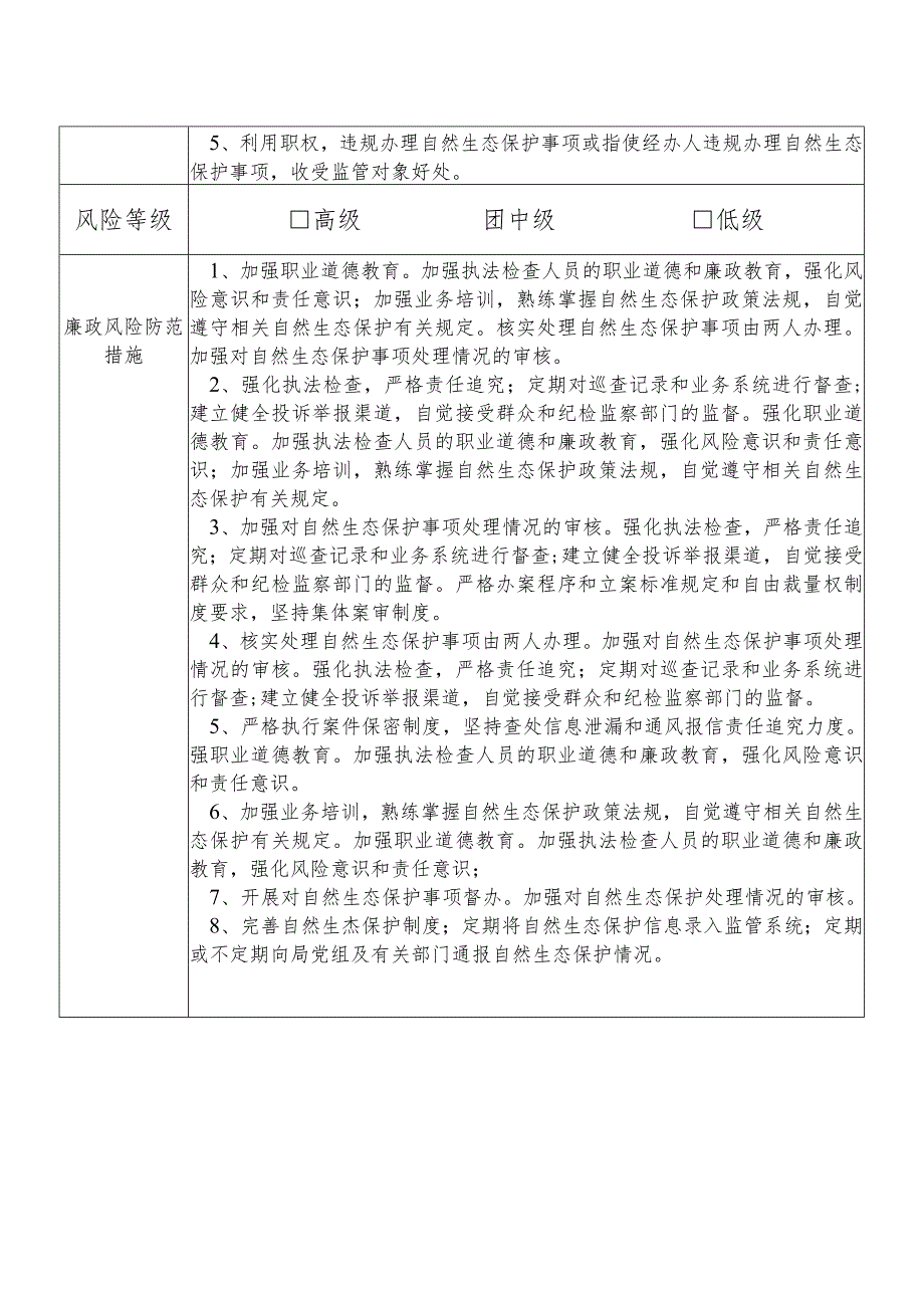 X县生态环境部门自然生态保护股股长个人岗位廉政风险点排查登记表.docx_第2页