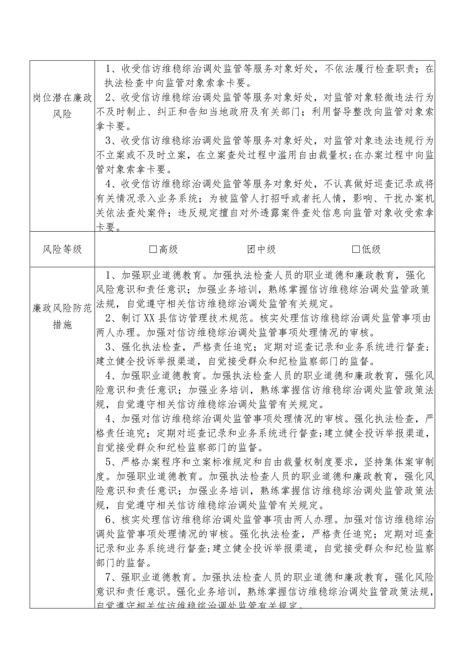 某县自然资源部门信访维稳综治调处股干部个人岗位廉政风险点排查登记表.docx_第2页