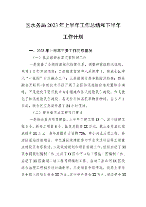 区水务局2023年上半年工作总结和2023年下半年工作计划（20230913）.docx