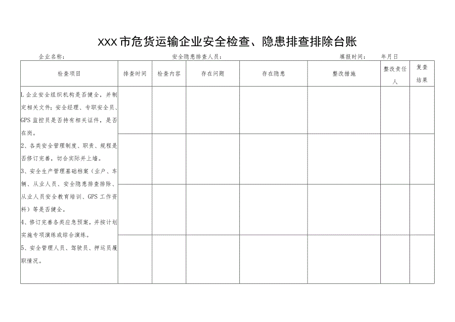 市危险货物运输企业安全隐患排查排除台账.docx_第1页