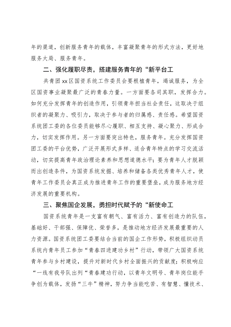 在共青团xx市XX区国资系统工作委员会成立大会上的讲话.docx_第2页