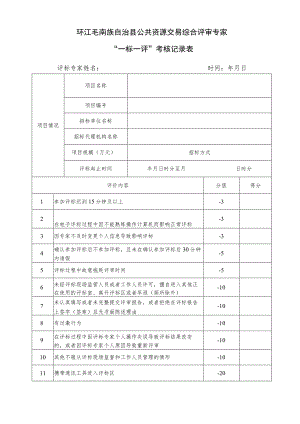 环江毛南族自治县公共资源交易综合评审专家“一标一评”考核记录表.docx