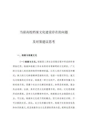 当前高校档案文化建设存在的问题及对策建议思考.docx