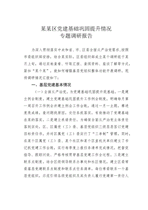 某某区党建基础巩固提升情况专题调研报告.docx