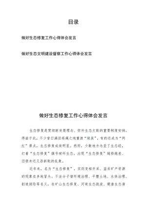 做好生态修复工作心得体会发言、做好生态文明建设督察工作心得体会发言.docx