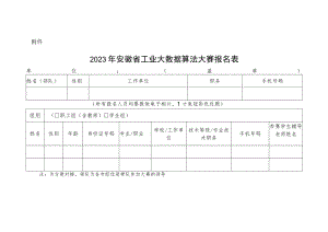 2023年安徽省工业大数据算法大赛报名表.docx