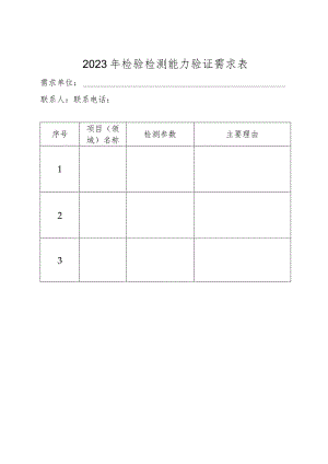 2023年检验检测能力验证需求表.docx