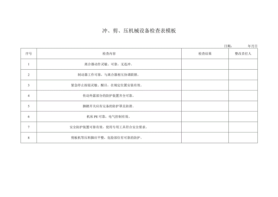 冲、剪、压机械设备检查表模板.docx_第1页