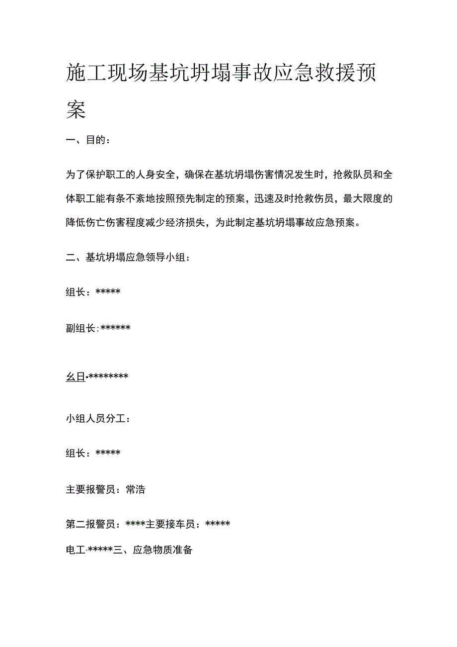 施工现场基坑坍塌事故应急救援预案.docx_第1页