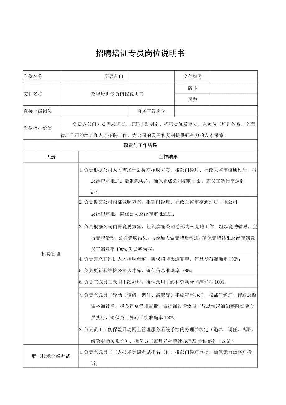 招聘培训专员岗位说明书.docx_第1页