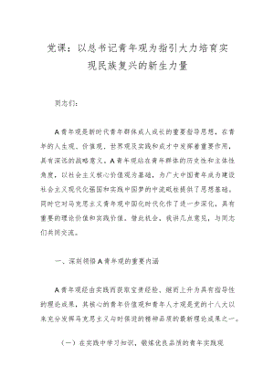 党课：以总书记青年观为指引 大力培育实现民族复兴的新生力量.docx