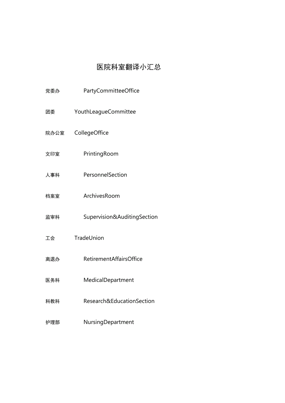 医院科室翻译小汇总.docx_第1页