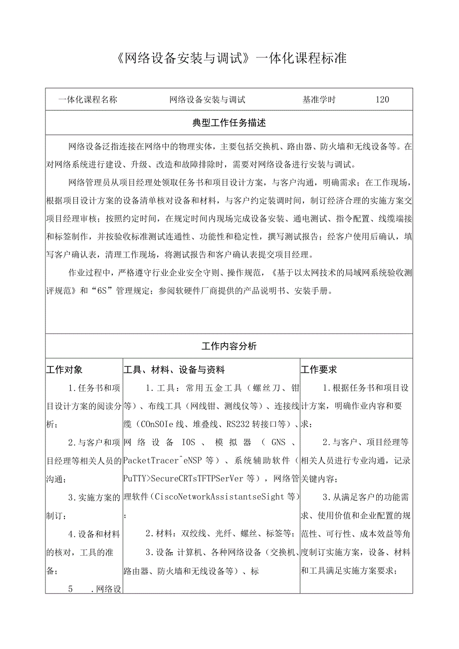 《网络设备安装与调试》一体化课程标准.docx_第1页