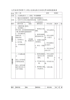 七年级体育课第十三周立定跳远练习和游戏单双脚跳圈教案.docx