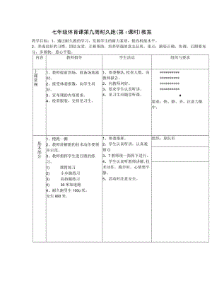 七年级体育课第九周耐久跑（第1课时）教案.docx